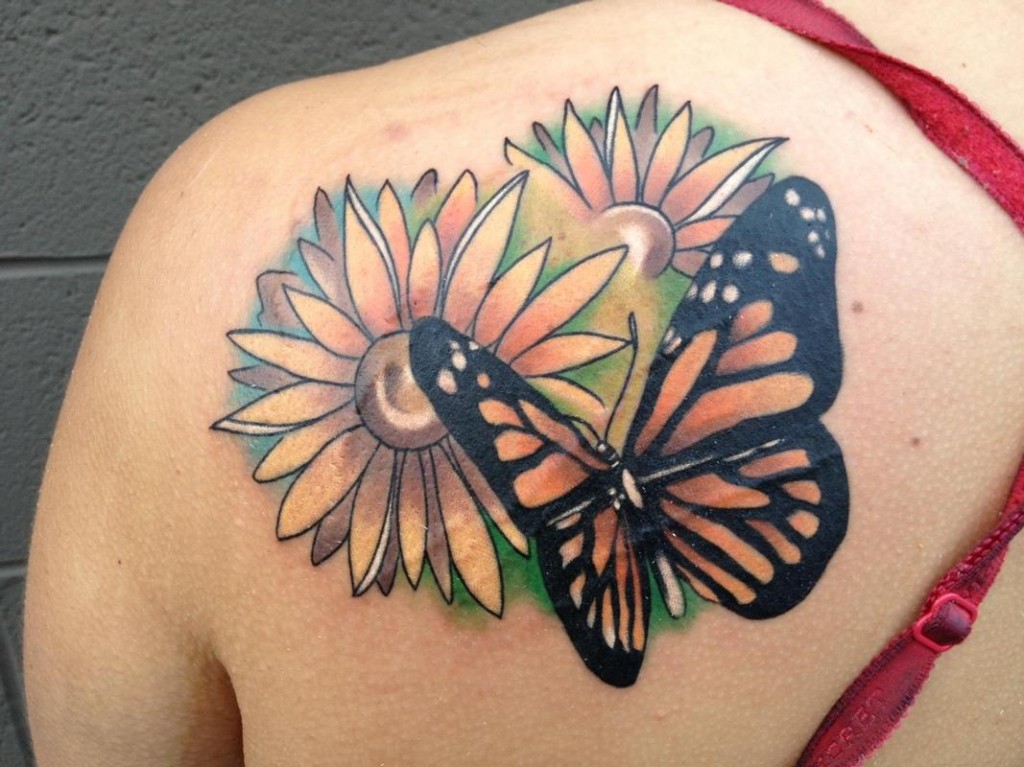 Sunflower and Butterfly Tattoo