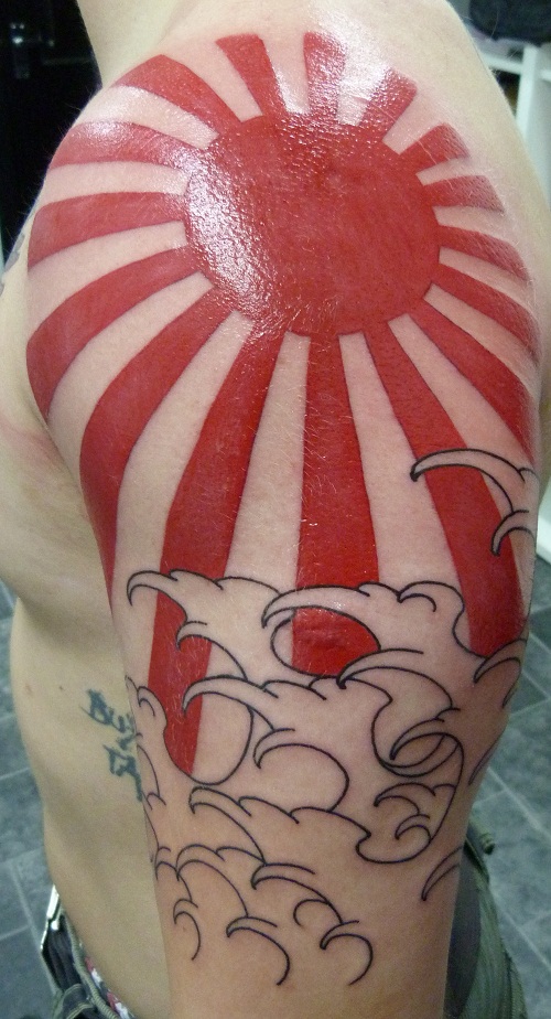 Black Japanese Dragon Tattoo Style with Rising Sun Flag Japan Asian  Artwork