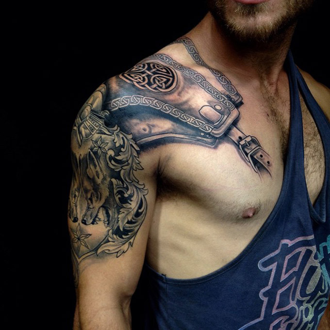 Loading... | Shoulder armor tattoo, Armour tattoo, Armor sleeve tattoo