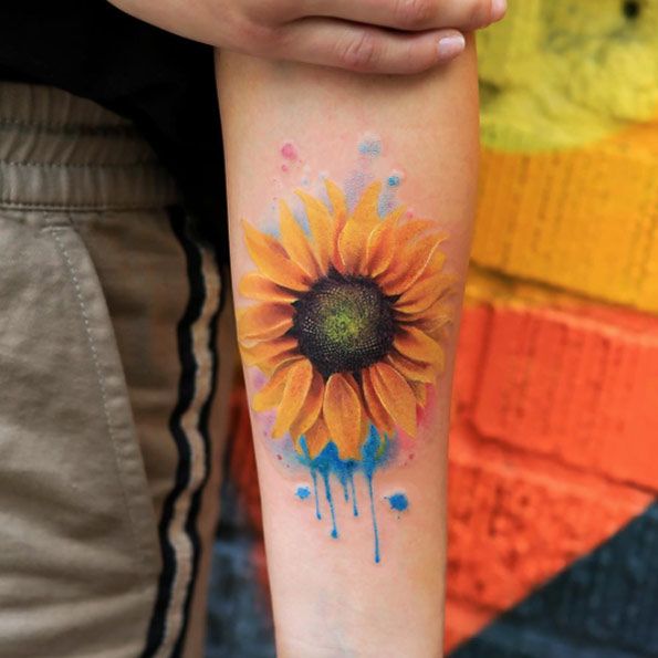 Watercolor Sunflower Tattoo Designs, Ideas and Meaning - Tattoos For You